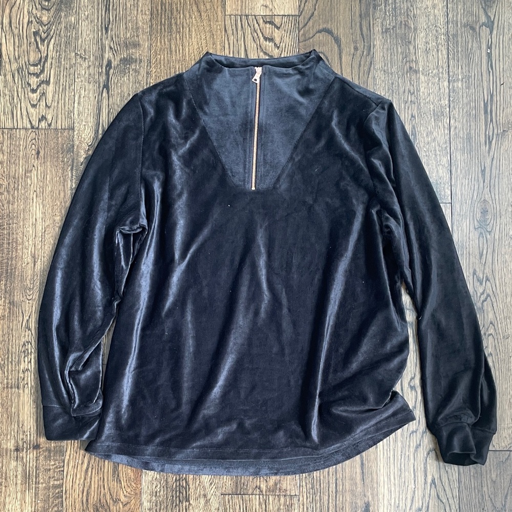 AnyBody Black Velvet Sweatshirt